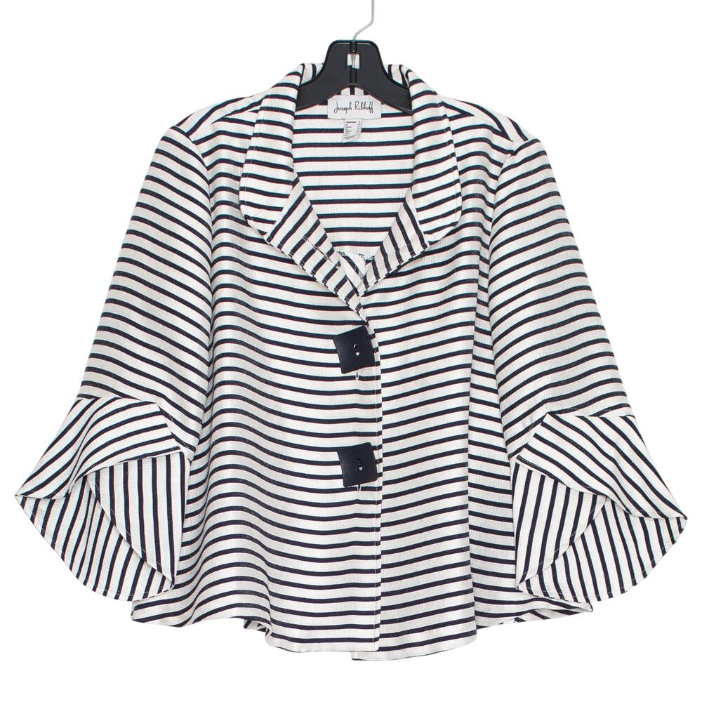 Joseph Ribkoff Striped White Navy Jacket Button Up 3/4 Sleeve Statement Artsy 8
